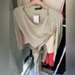 Boohoo Tan Off-the-Shoulder Sweater